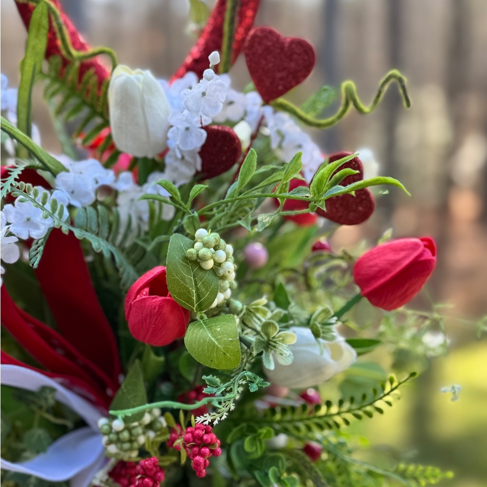 Red and White Real Touch Tulip Floral Arrangement - Picture 5 of 10